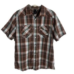Men’s North Face Vintage Brown Plaid Short Sleeve Button Down Shirt Size XXL!